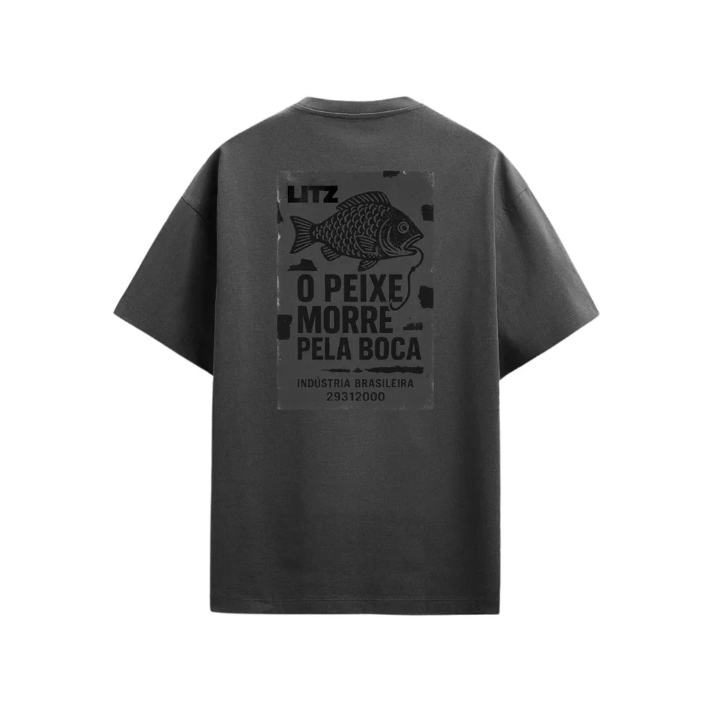 Camiseta Oversized Fish - Cinza