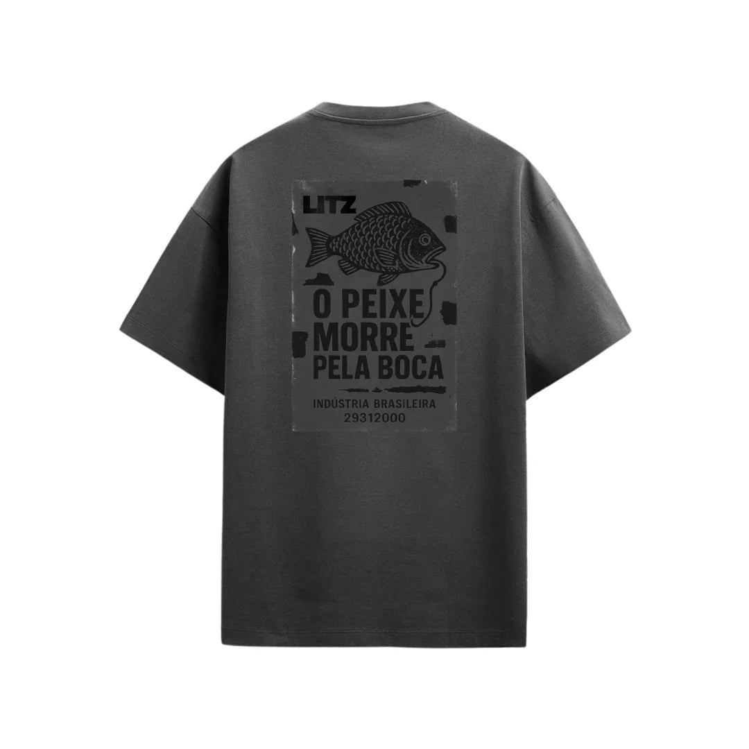 Camiseta Oversized Fish - Cinza